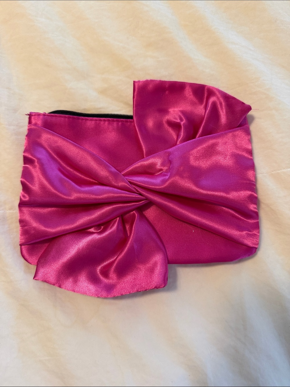 ipsy Satin Bow Zip Pouch in Vibrant Pink